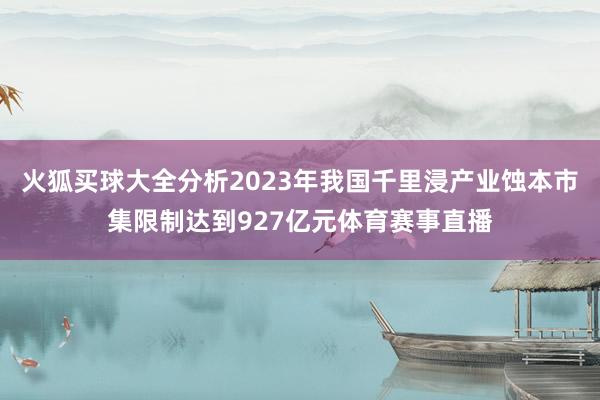 火狐买球大全分析2023年我国千里浸产业蚀本市集限制达到927亿元体育赛事直播